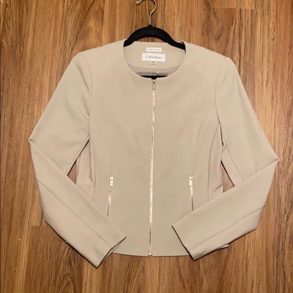 Calvin Klein Jacket. Taupe with Gold Zipper.